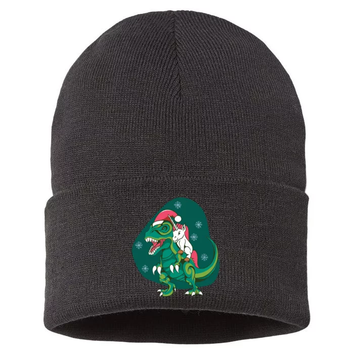 Unicorn Ridding Dinosaur Christmas Sustainable Knit Beanie