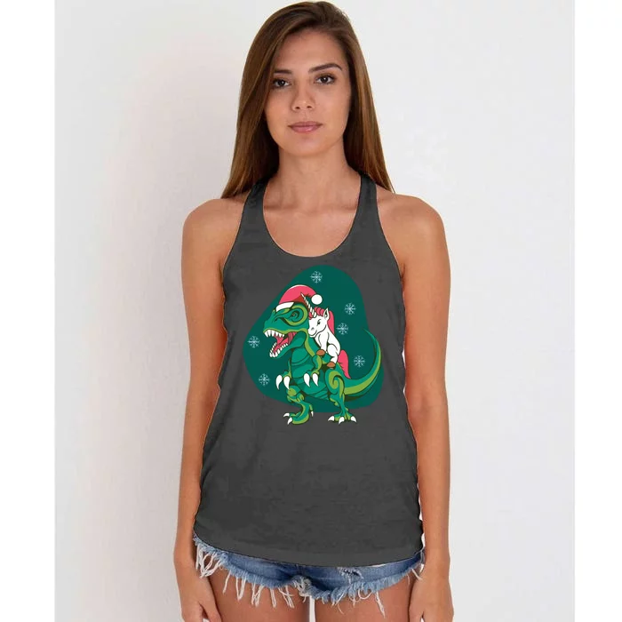 Unicorn Ridding Dinosaur Christmas Women's Knotted Racerback Tank