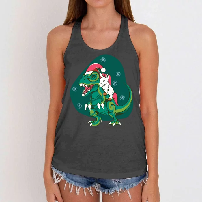 Unicorn Ridding Dinosaur Christmas Women's Knotted Racerback Tank