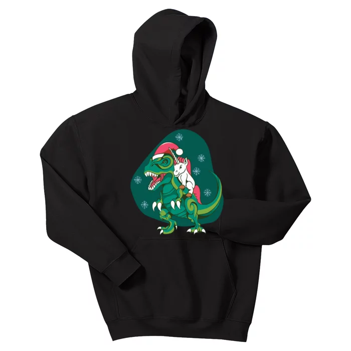 Unicorn Ridding Dinosaur Christmas Kids Hoodie