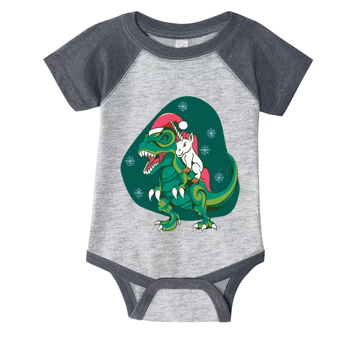 Unicorn Ridding Dinosaur Christmas Infant Baby Jersey Bodysuit