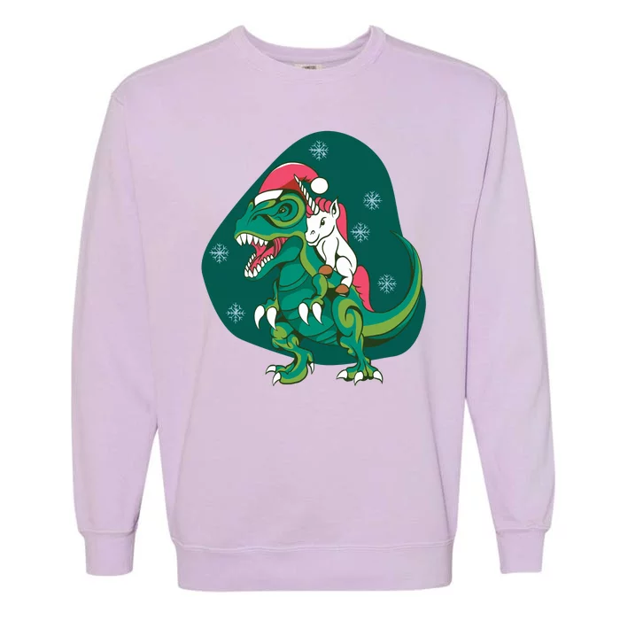 Unicorn Ridding Dinosaur Christmas Garment-Dyed Sweatshirt