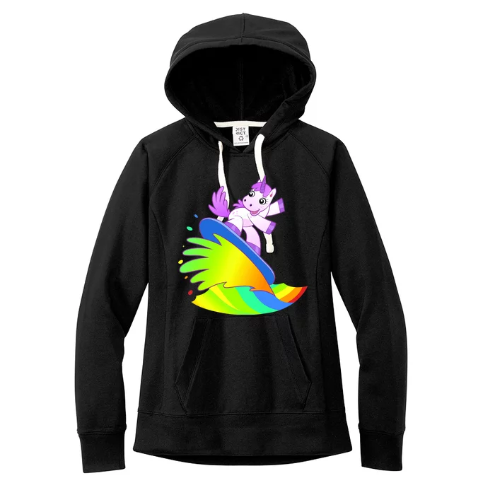 Unicorn Surfing On the Rainbow Women's Fleece Hoodie