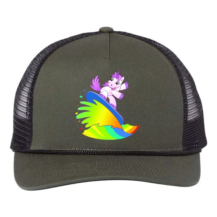 Unicorn Surfing On the Rainbow Retro Rope Trucker Hat Cap