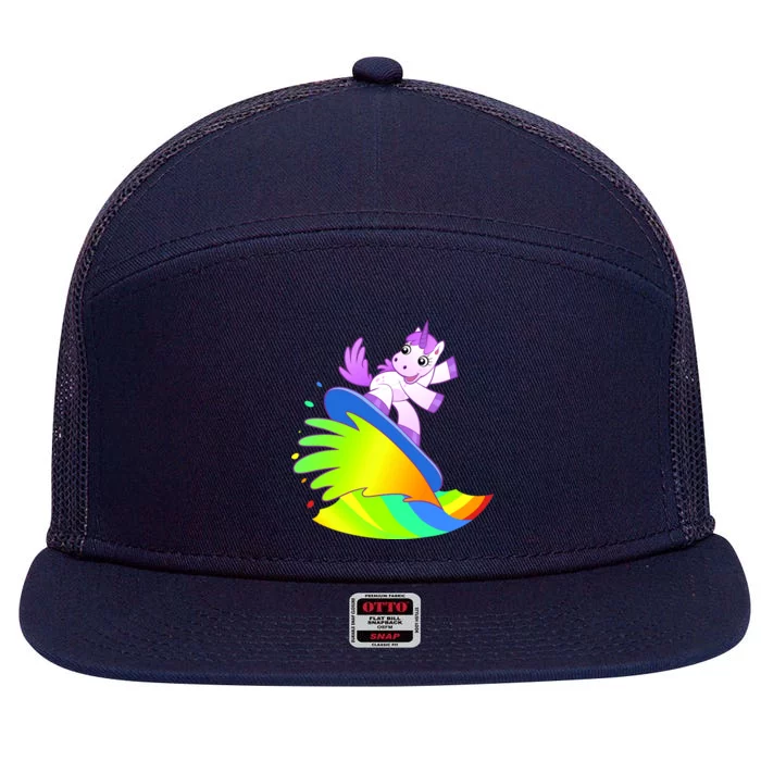 Unicorn Surfing On the Rainbow 7 Panel Mesh Trucker Snapback Hat