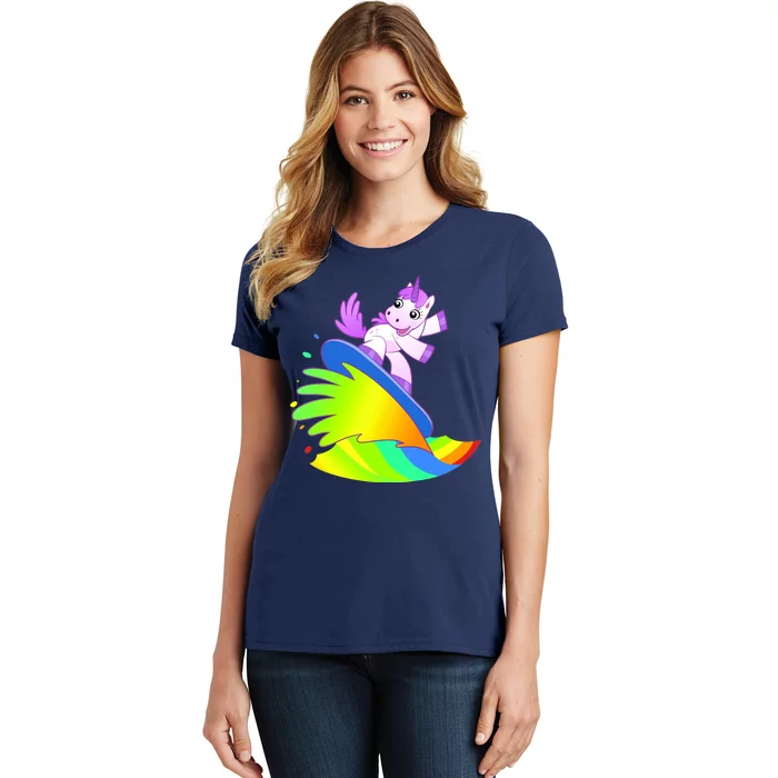 Unicorn Surfing On the Rainbow Women's T-Shirt