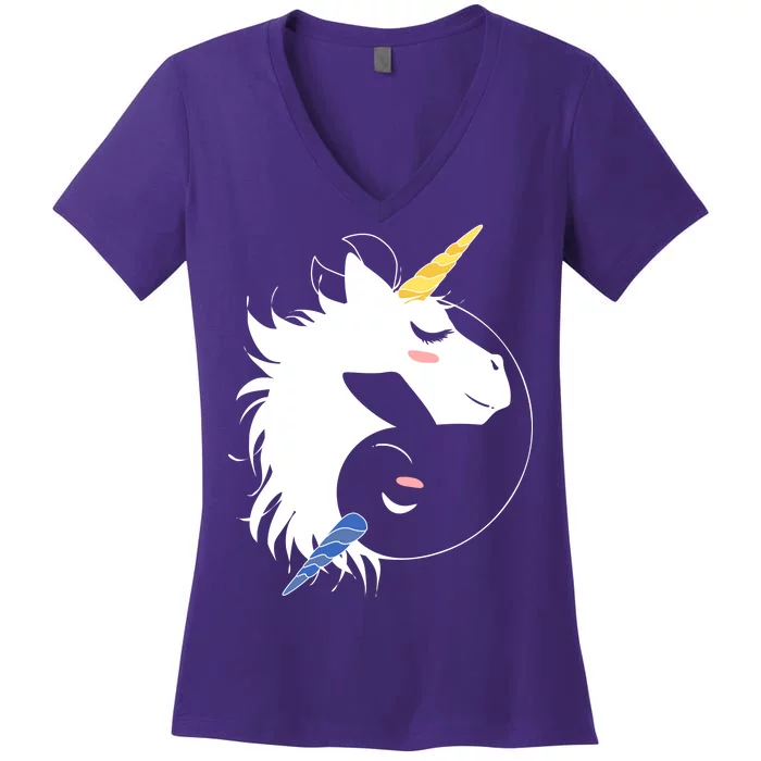 Unicorn Ying Yang Women's V-Neck T-Shirt