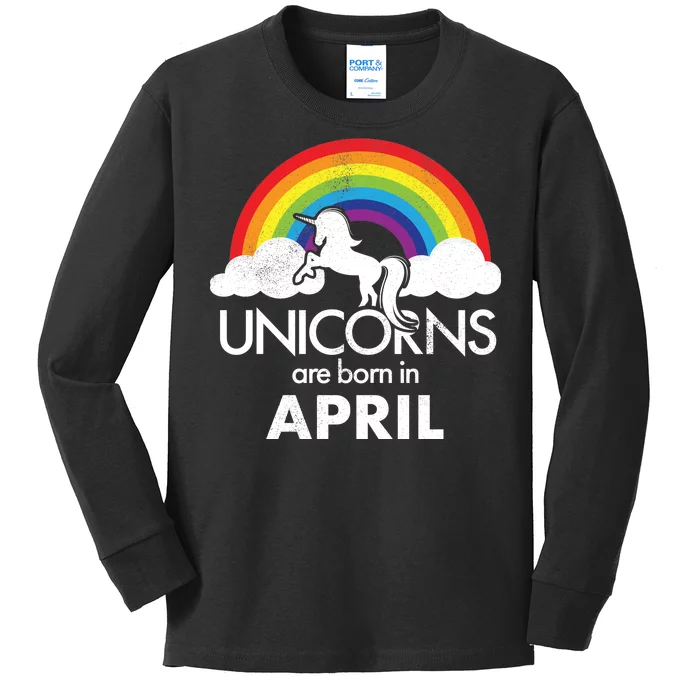 Unicorns Are Born in April Kids Long Sleeve Shirt