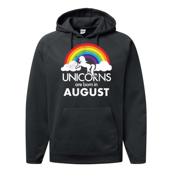 Unicorns Are Born In August Rainbow Retro Performance Fleece Hoodie