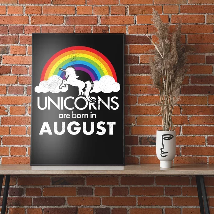 Unicorns Are Born In August Rainbow Retro Poster