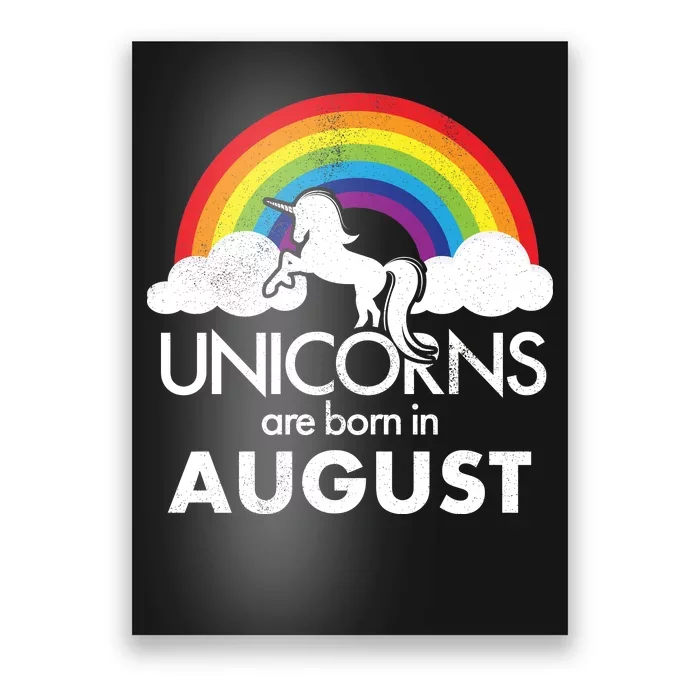 Unicorns Are Born In August Rainbow Retro Poster