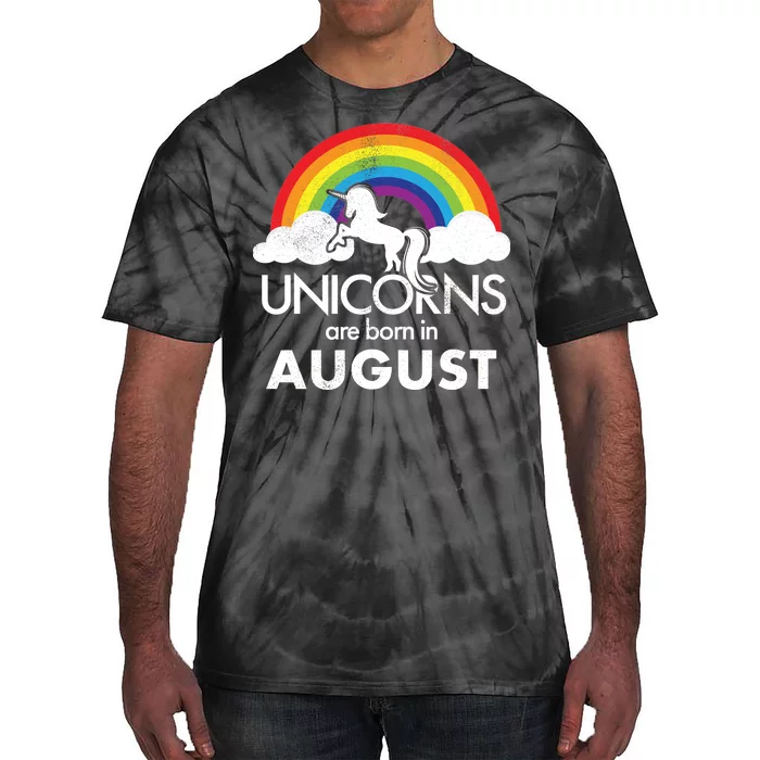 Unicorns Are Born In August Rainbow Retro Tie-Dye T-Shirt