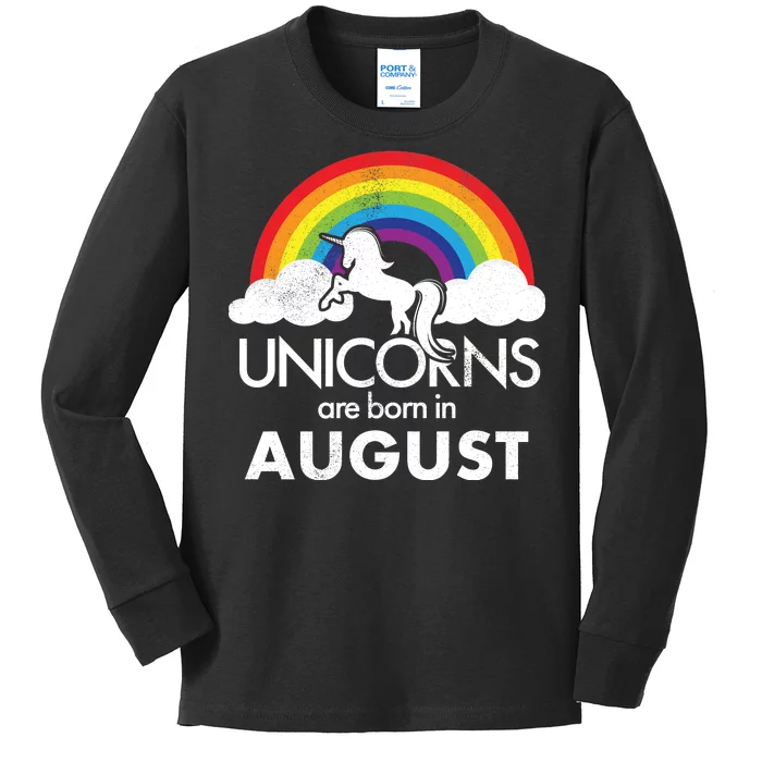 Unicorns Are Born In August Rainbow Retro Kids Long Sleeve Shirt