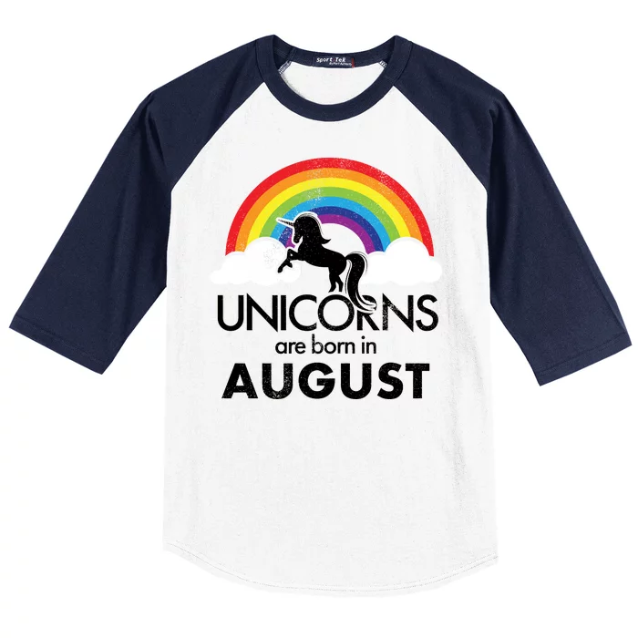 Unicorns Are Born In August Rainbow Retro Baseball Sleeve Shirt