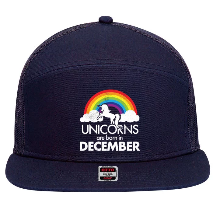 Unicorns Are Born In December Rainbow Retro 7 Panel Mesh Trucker Snapback Hat