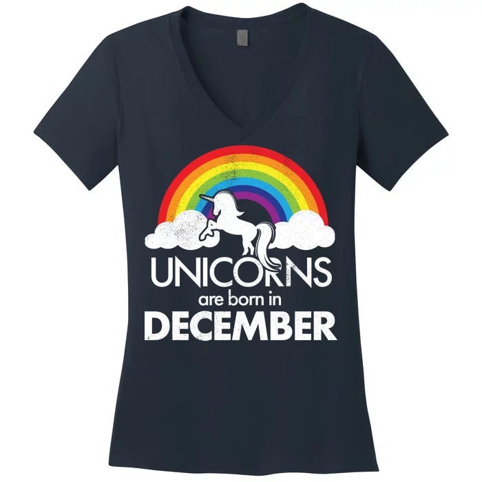 Unicorns Are Born In December Rainbow Retro Women's V-Neck T-Shirt