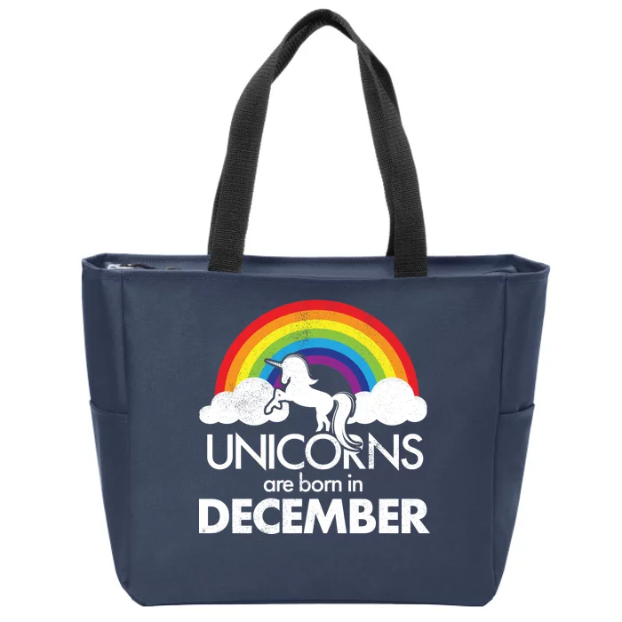 Unicorns Are Born In December Rainbow Retro Zip Tote Bag