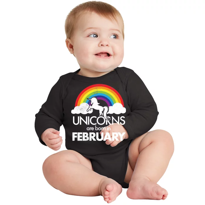 Unicorns Are Born in February Baby Long Sleeve Bodysuit