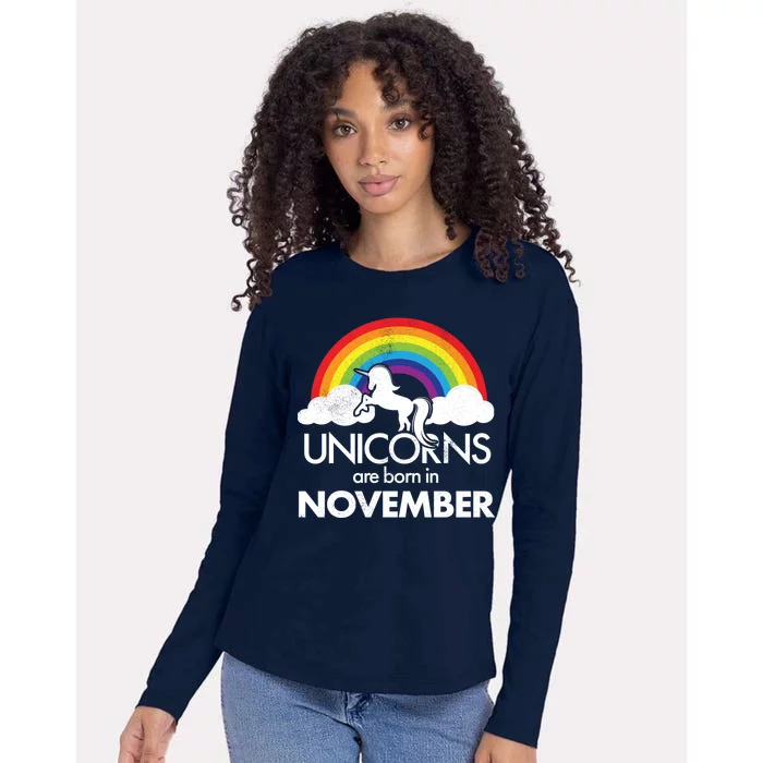 Unicorns Are Born In November Rainbow Retro Womens Cotton Relaxed Long Sleeve T-Shirt