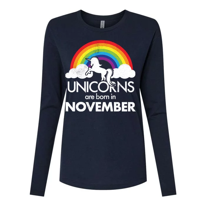 Unicorns Are Born In November Rainbow Retro Womens Cotton Relaxed Long Sleeve T-Shirt