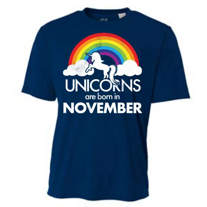 Unicorns Are Born In November Rainbow Retro Cooling Performance Crew T-Shirt