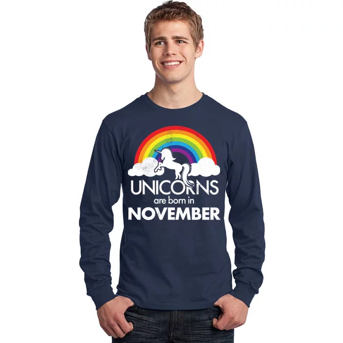 Unicorns Are Born In November Rainbow Retro Tall Long Sleeve T-Shirt