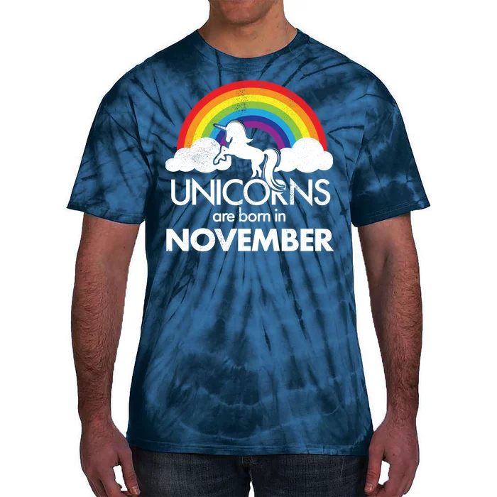 Unicorns Are Born In November Rainbow Retro Tie-Dye T-Shirt