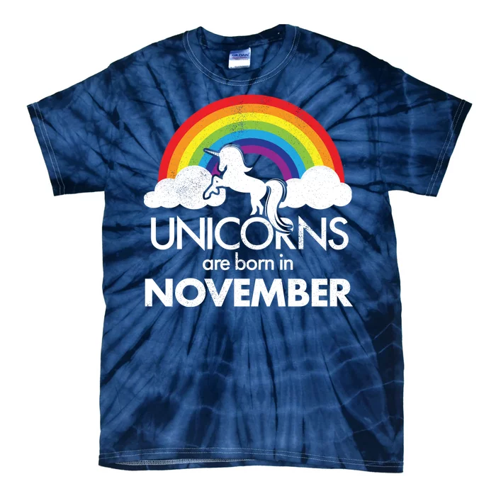 Unicorns Are Born In November Rainbow Retro Tie-Dye T-Shirt