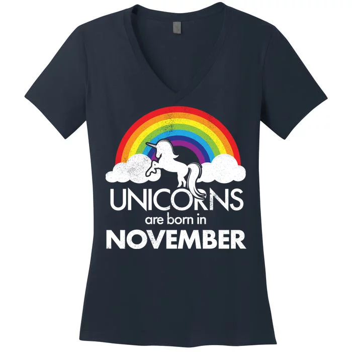 Unicorns Are Born In November Rainbow Retro Women's V-Neck T-Shirt