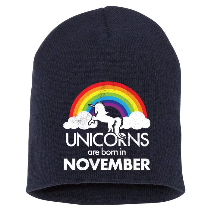 Unicorns Are Born In November Rainbow Retro Short Acrylic Beanie