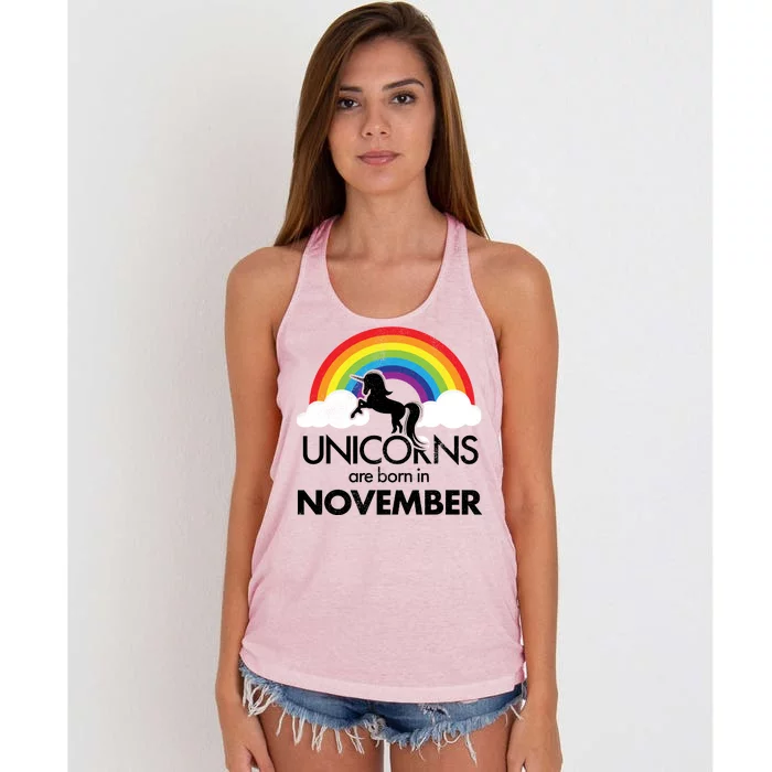 Unicorns Are Born In November Rainbow Retro Women's Knotted Racerback Tank