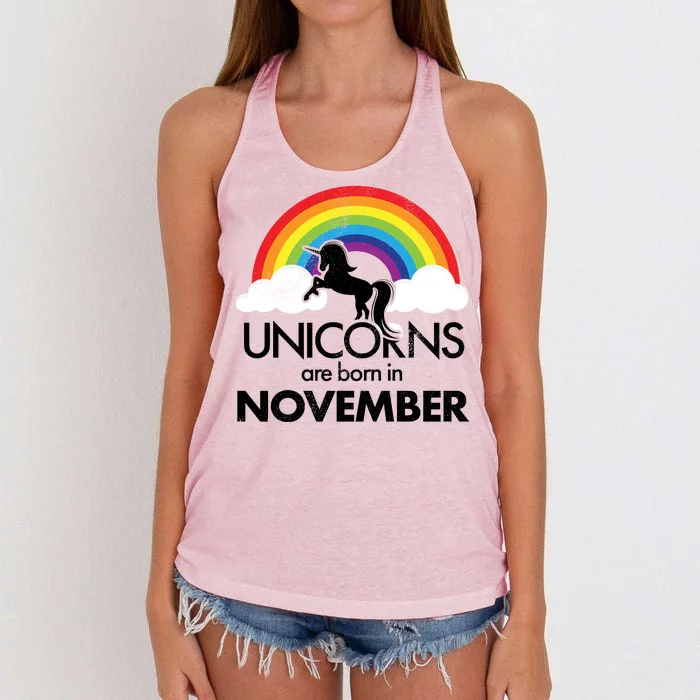 Unicorns Are Born In November Rainbow Retro Women's Knotted Racerback Tank