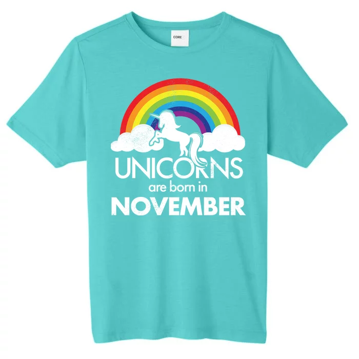 Unicorns Are Born In November Rainbow Retro ChromaSoft Performance T-Shirt