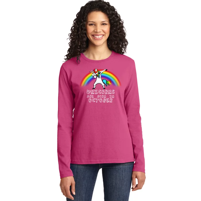 Unicorns Are Born In October Birthday Ladies Long Sleeve Shirt