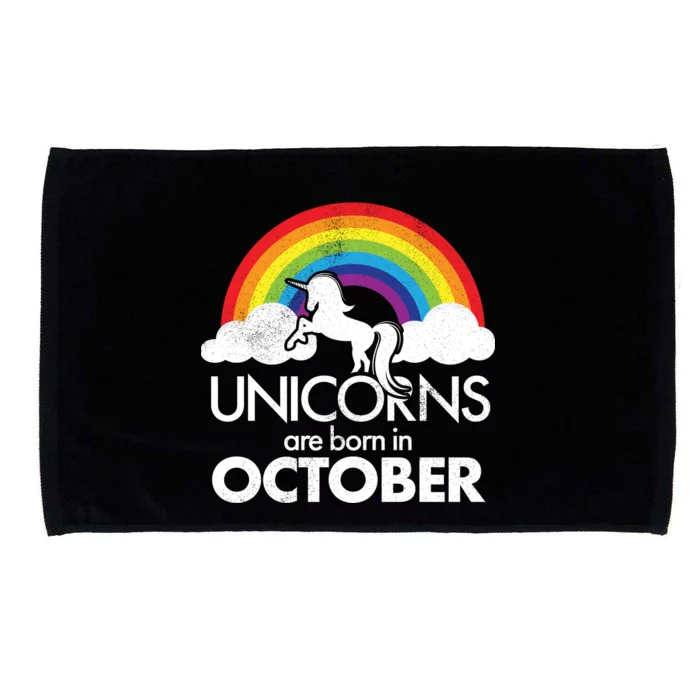 Unicorns Are Born In October Rainbow Retro Microfiber Hand Towel