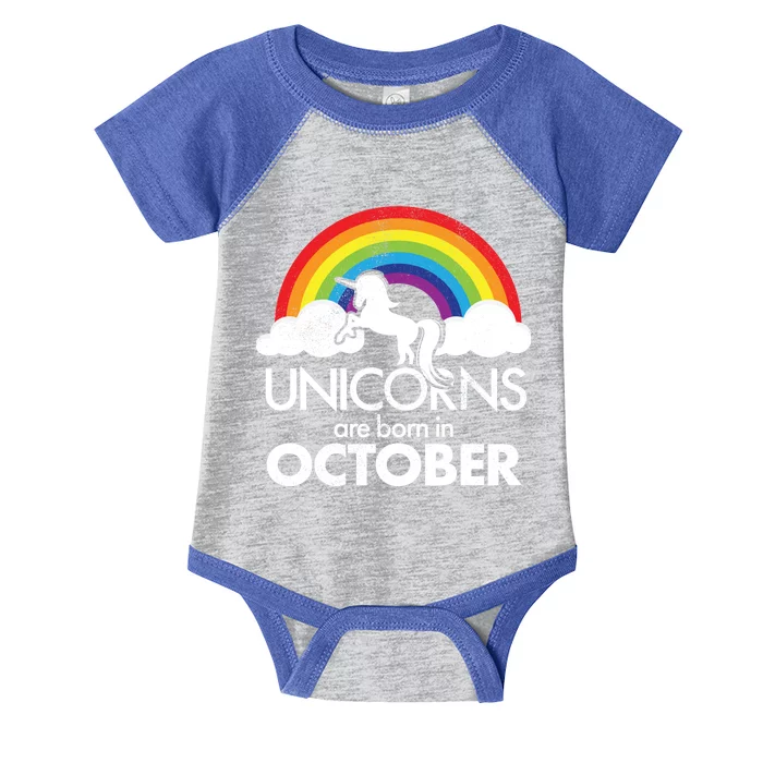 Unicorns Are Born In October Rainbow Retro Infant Baby Jersey Bodysuit