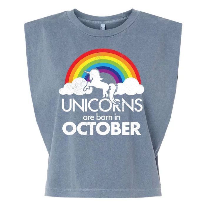 Unicorns Are Born In October Rainbow Retro Garment-Dyed Women's Muscle Tee