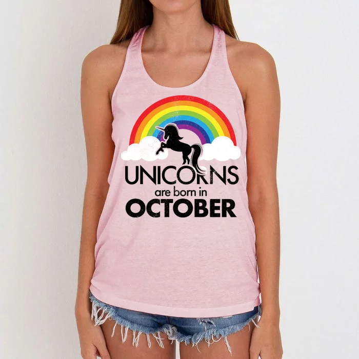 Unicorns Are Born In October Rainbow Retro Women's Knotted Racerback Tank