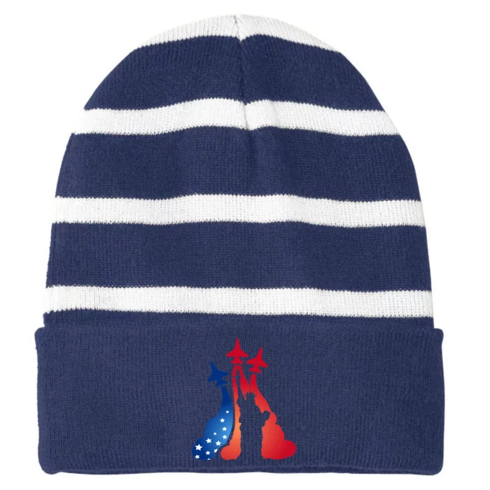 United States Air Force Jets Statue Of Liberty Striped Beanie with Solid Band