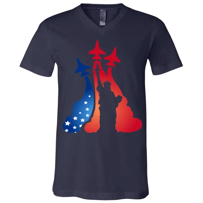 United States Air Force Jets Statue Of Liberty V-Neck T-Shirt