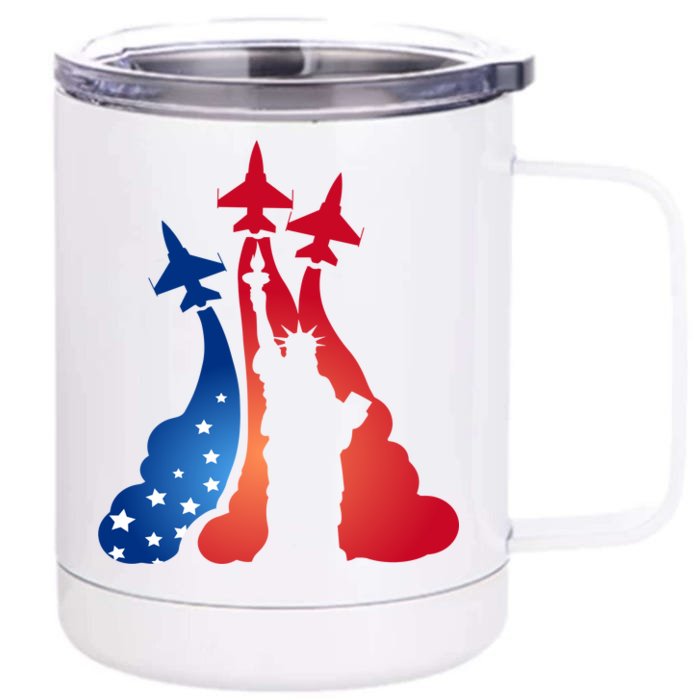 United States Air Force Jets Statue Of Liberty Front & Back 12oz Stainless Steel Tumbler Cup