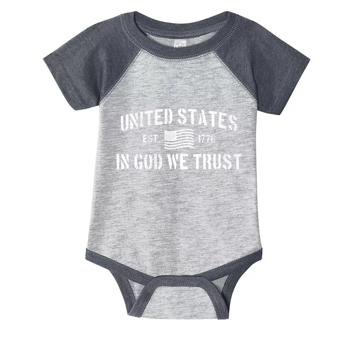 United States Est. 1776 In God We Trust Infant Baby Jersey Bodysuit