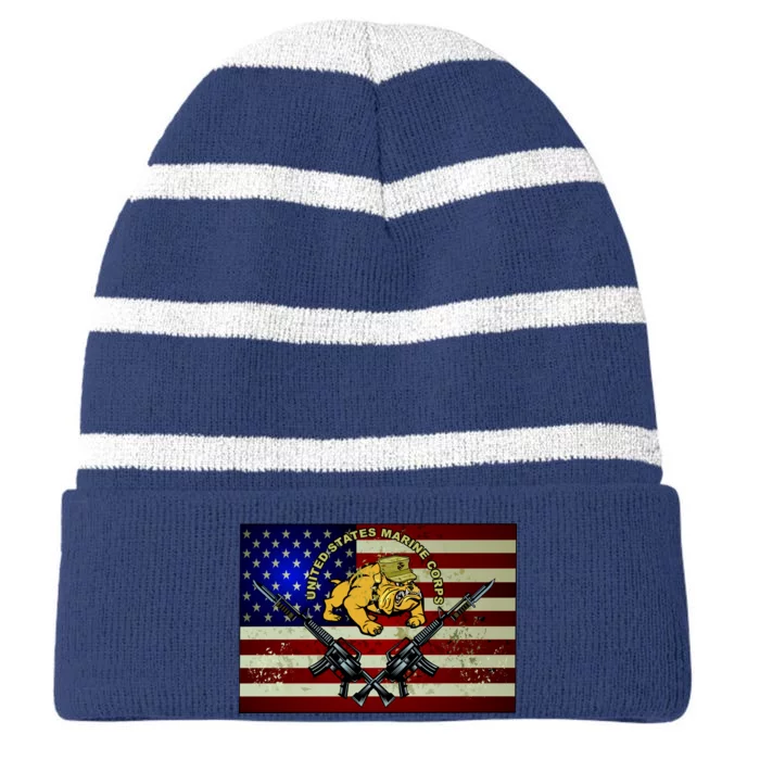 United States Marine Corps Bulldog Striped Beanie with Solid Band