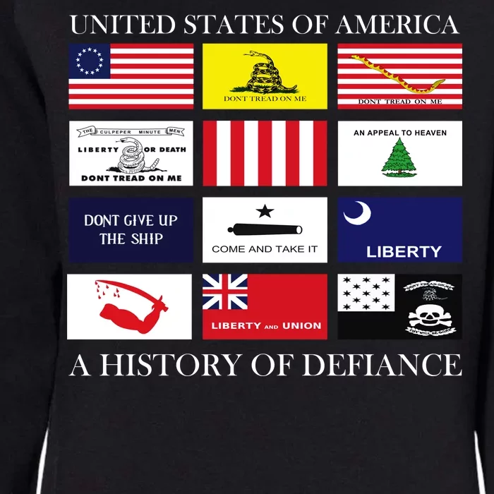 United States Of America A History Of Defiance Womens California Wash Sweatshirt