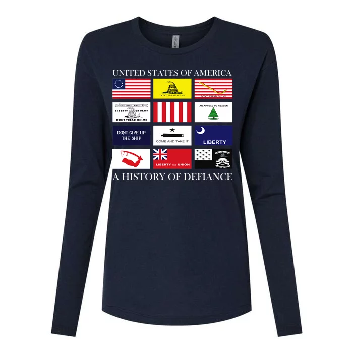 United States Of America A History Of Defiance Womens Cotton Relaxed Long Sleeve T-Shirt