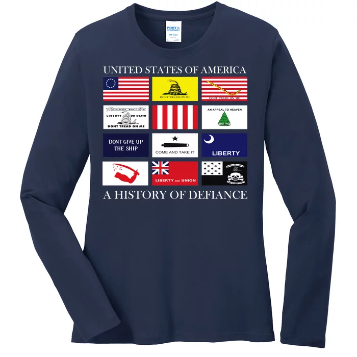 United States Of America A History Of Defiance Ladies Long Sleeve Shirt