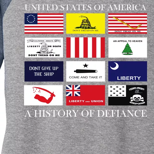 United States Of America A History Of Defiance Women's Tri-Blend 3/4-Sleeve Raglan Shirt