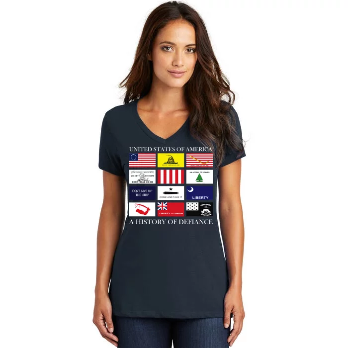 United States Of America A History Of Defiance Women's V-Neck T-Shirt