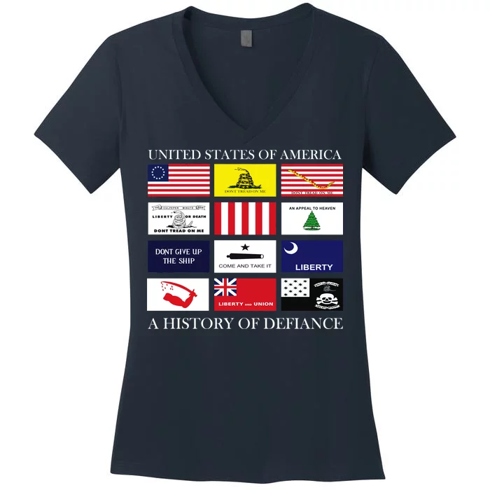 United States Of America A History Of Defiance Women's V-Neck T-Shirt