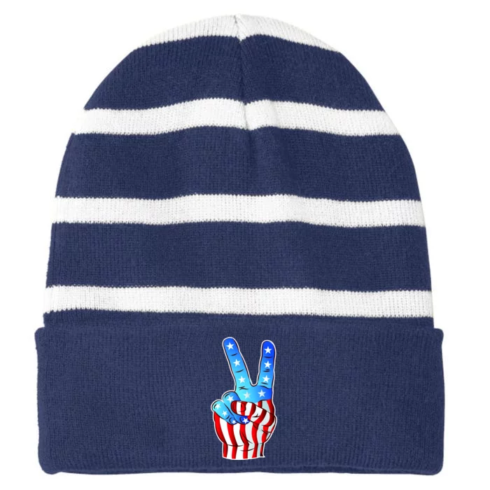 United States of America Peace Flag Stars Striped Beanie with Solid Band